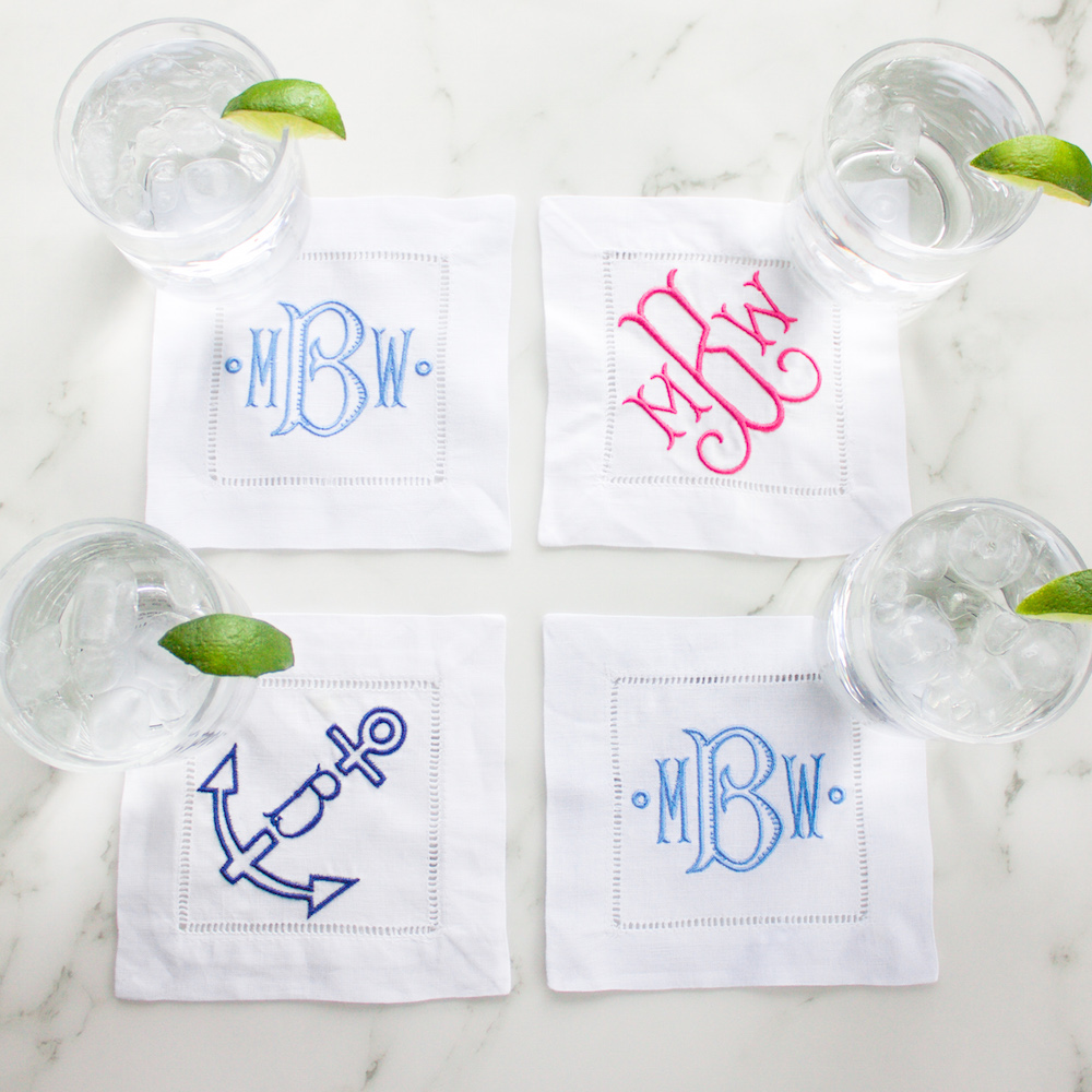 anchor monogrammed cocktail napkins etsy