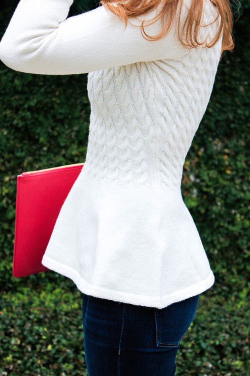 white peplum sweater