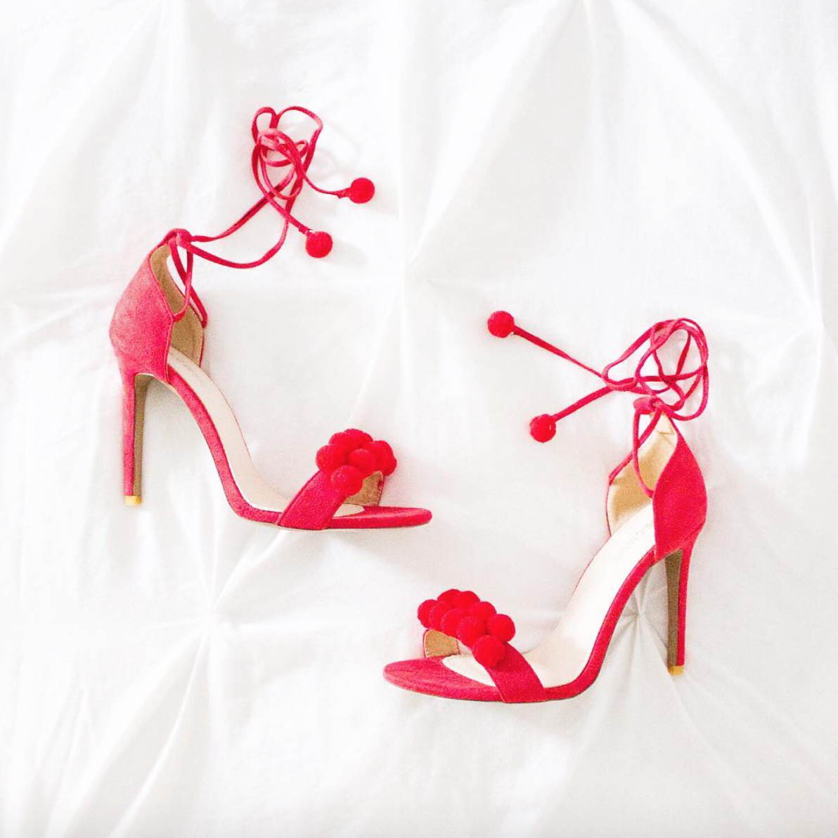 asos red pom pom heels