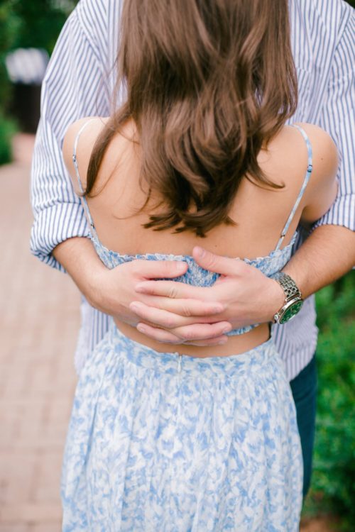 blue and white engagement photos