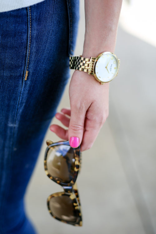 kate spade gold link watch and tortoiseshell sunglasses on design darling