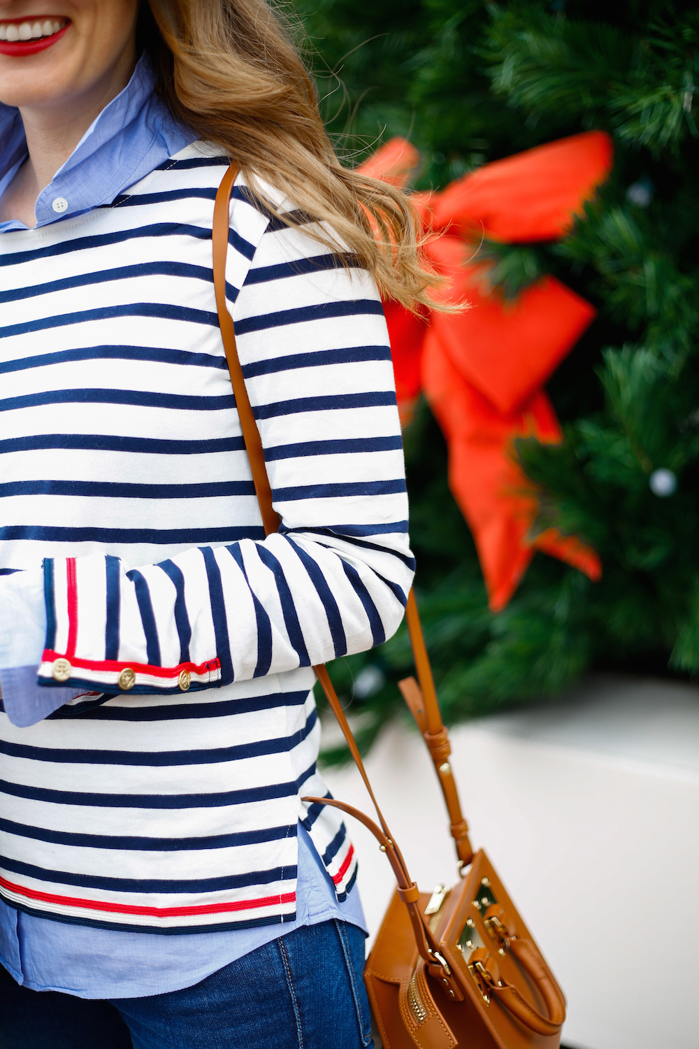 j-crew-striped-shirt-with-navy-and-red-trim-with-sophie-hulme-box-bag