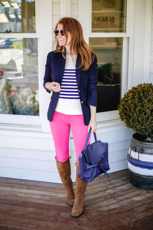 navy-blazer-striped-sweater-hot-pink-jeans-and-riding-boots-on-design-darling-1024x1535