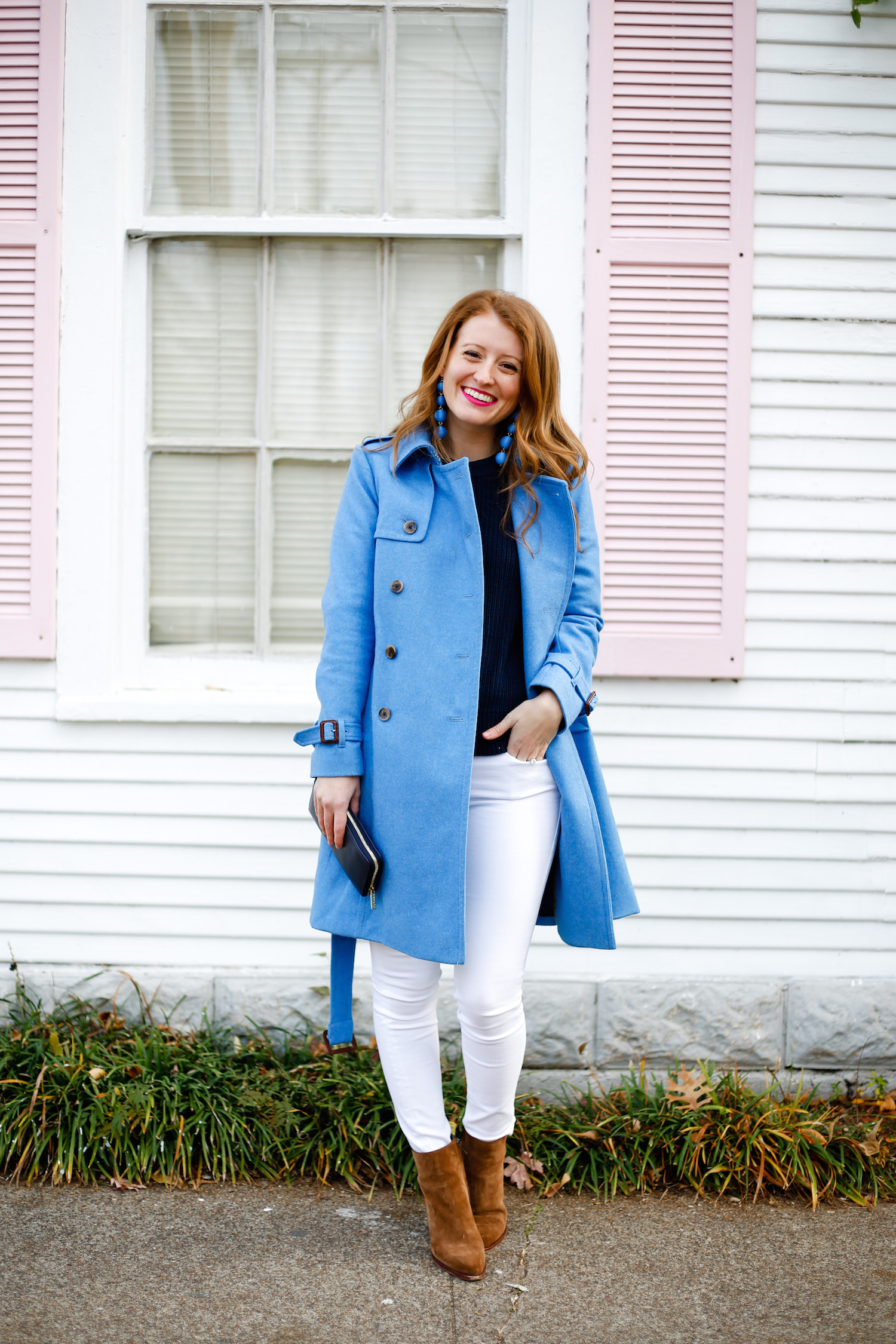 design darling j.crew trench coat in blue