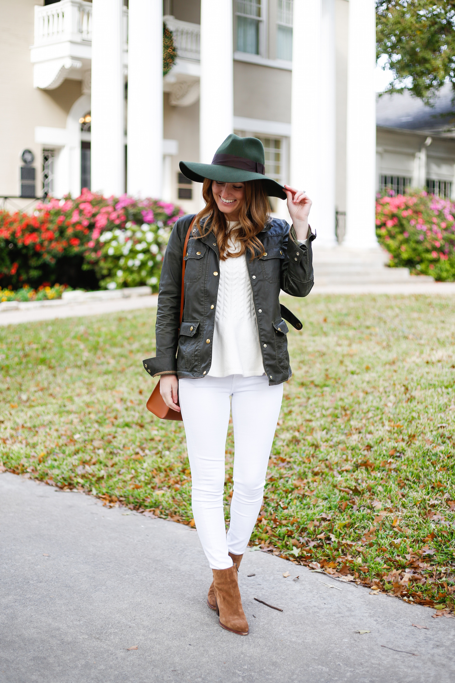 green-hat-j-crew-field-jacket-white-jeans-and-sam-edelman-booties-on-design-darling