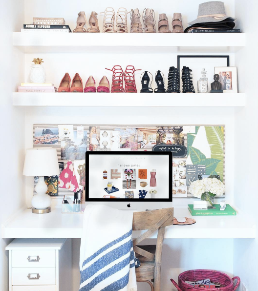 domino home office with shoe shelves