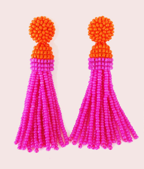 orange and pink tassel earrings