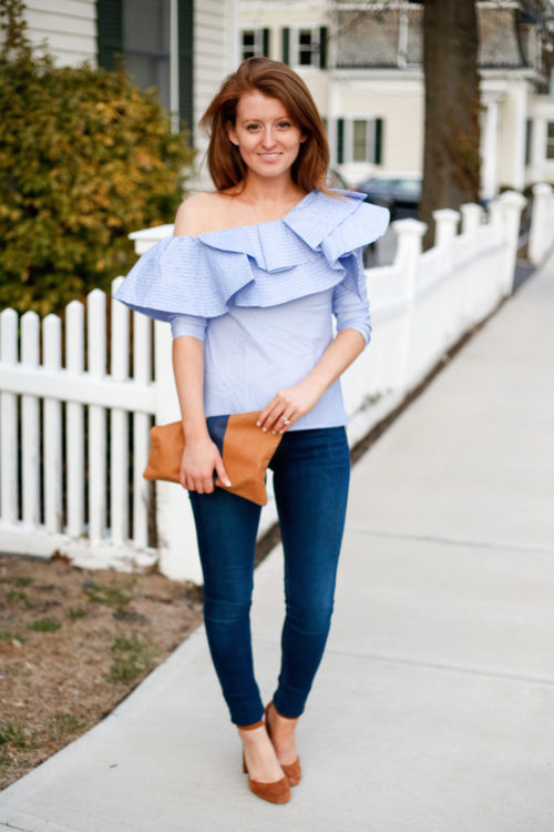 stylekeepers ruffle top in blue and white stripe on design darling