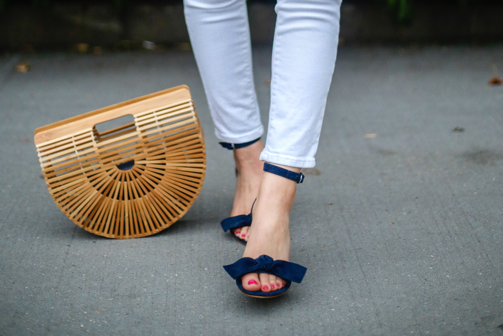 ann taylor erica suede bow sandals in navy on design darling