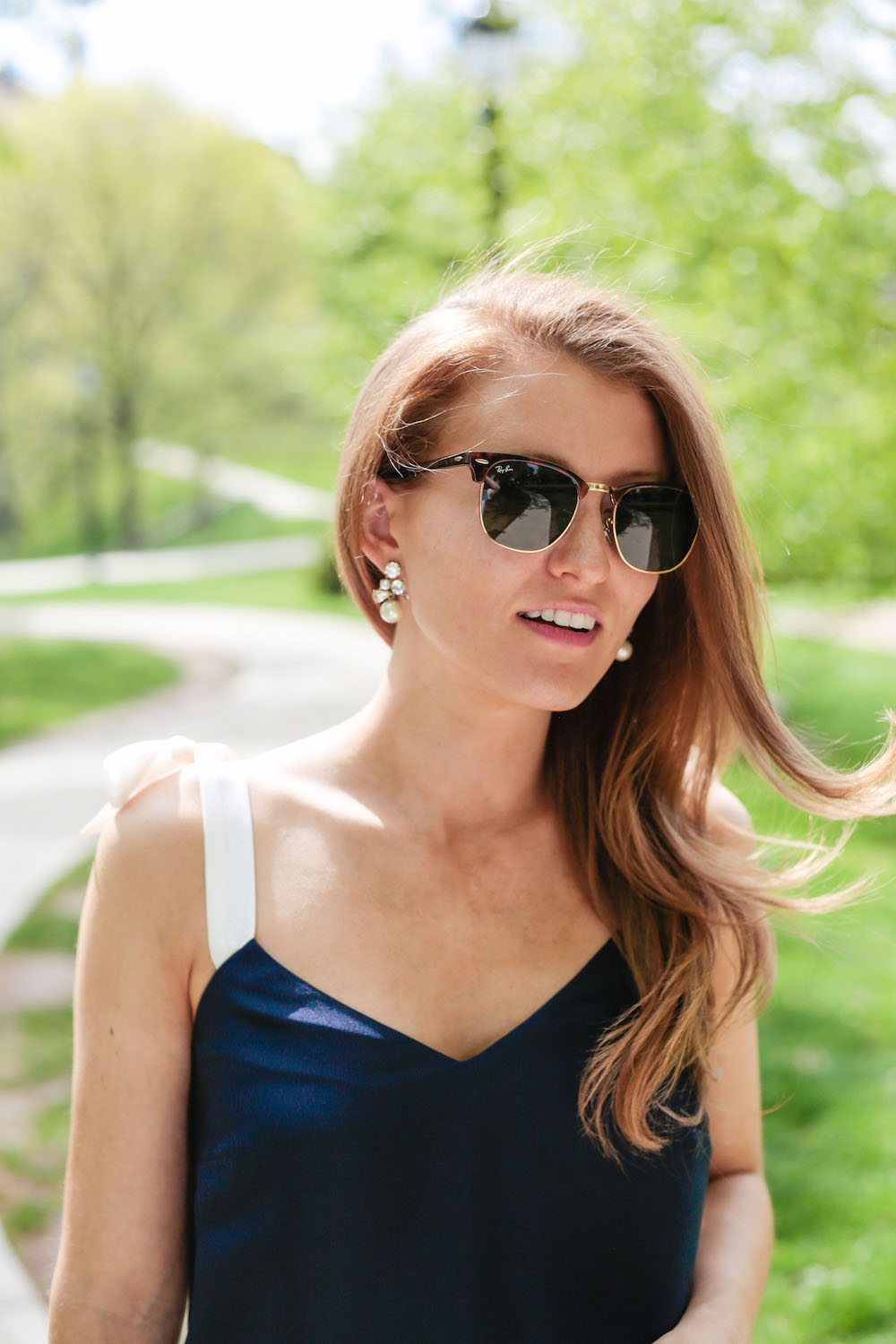 J.Crew navy peplum tank top with white bows on Design Darling