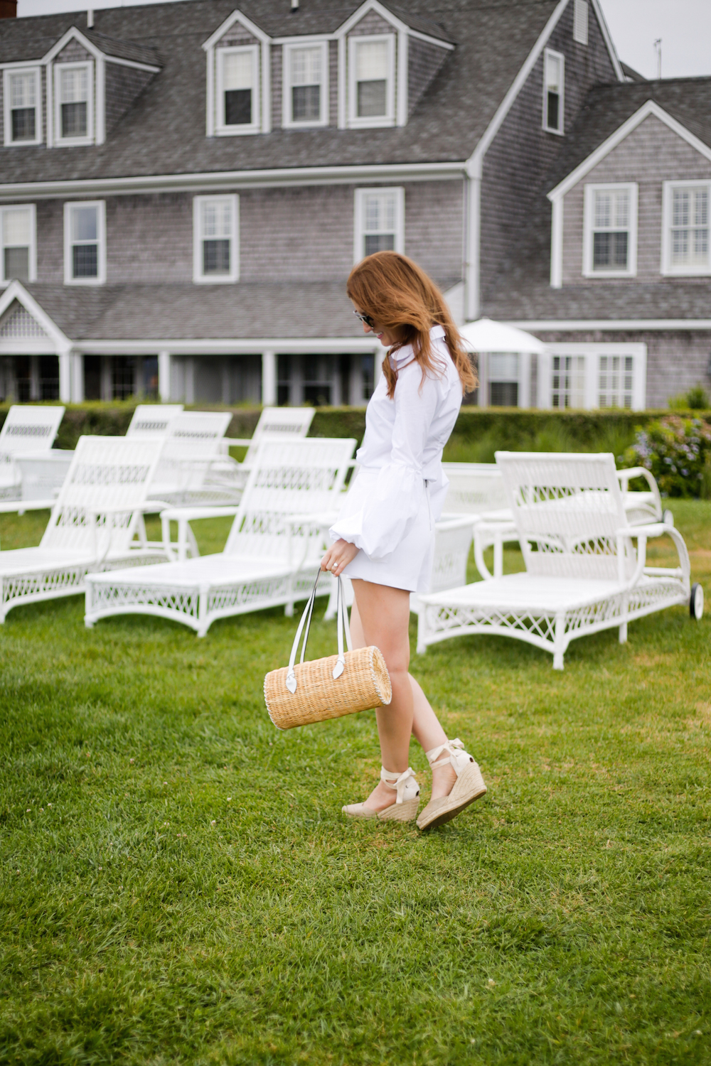 pamela munson agatha satchel with all white outfit on design darling
