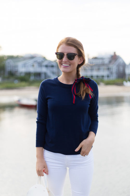 design darling hair ribbon with j.crew tippi sweater in navy
