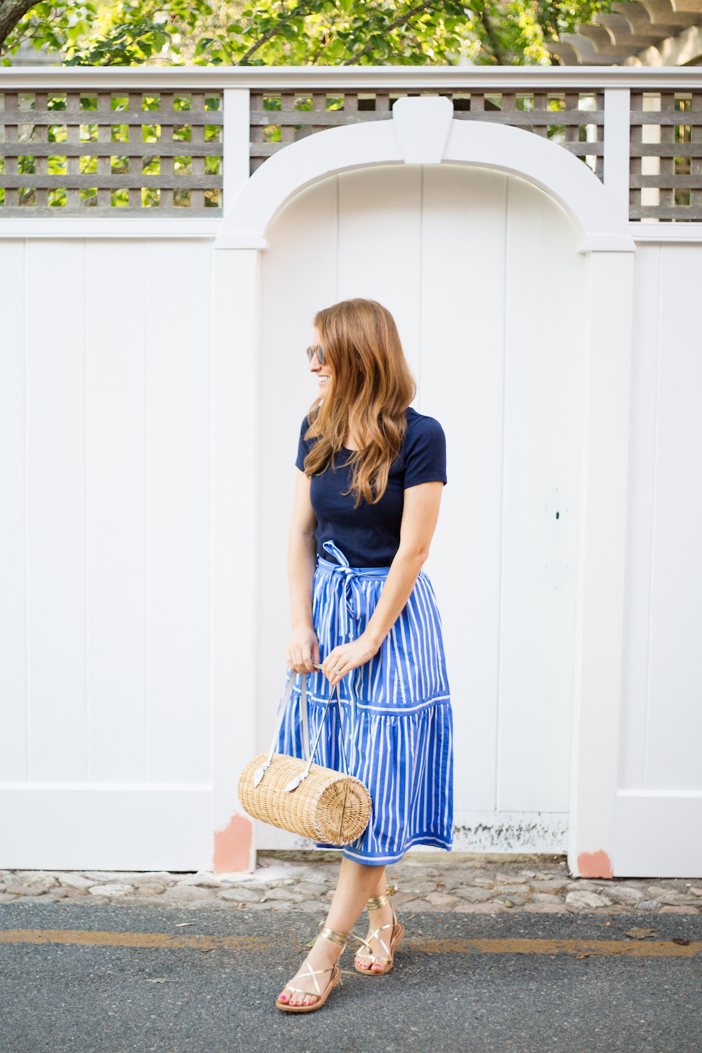 j.crew button-front striped skirt