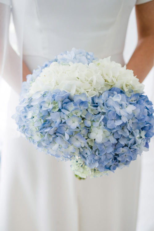 blue and white hydrangea bouquet