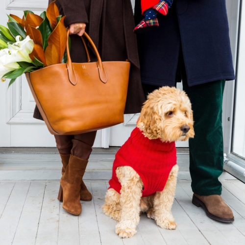 ralph lauren leather medium bellport tote and cashmere dog sweater