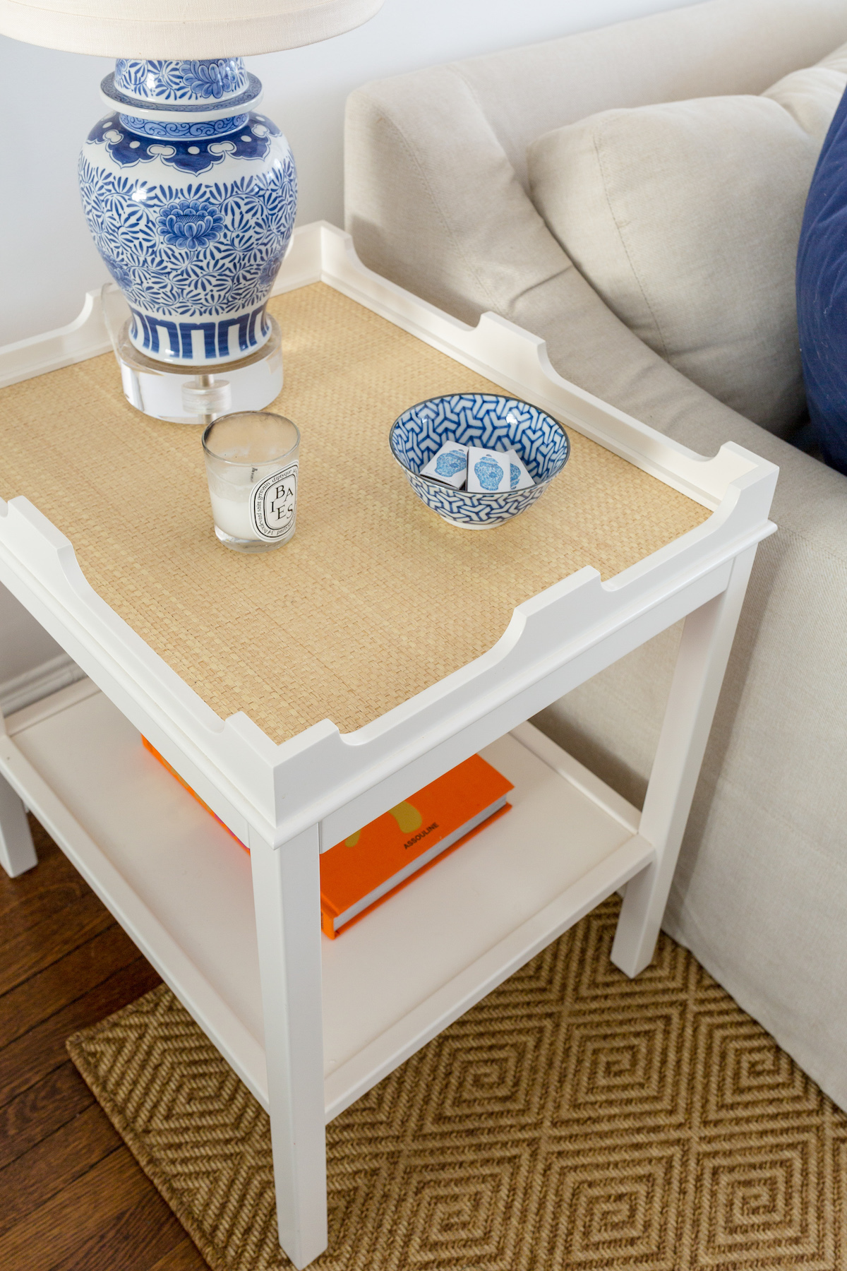 oomph edgartown table on dash & albert cress bark indoor:outdoor custom rug