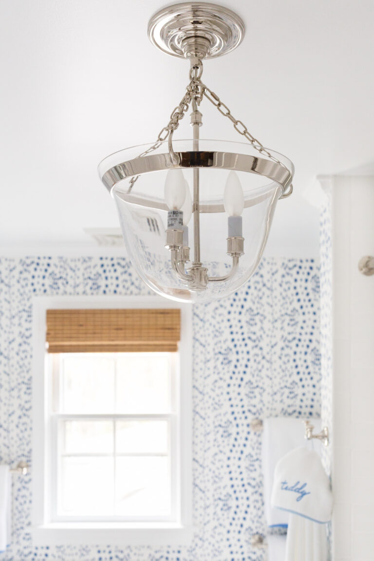 visual comfort country bell semi-flush lantern in bathroom