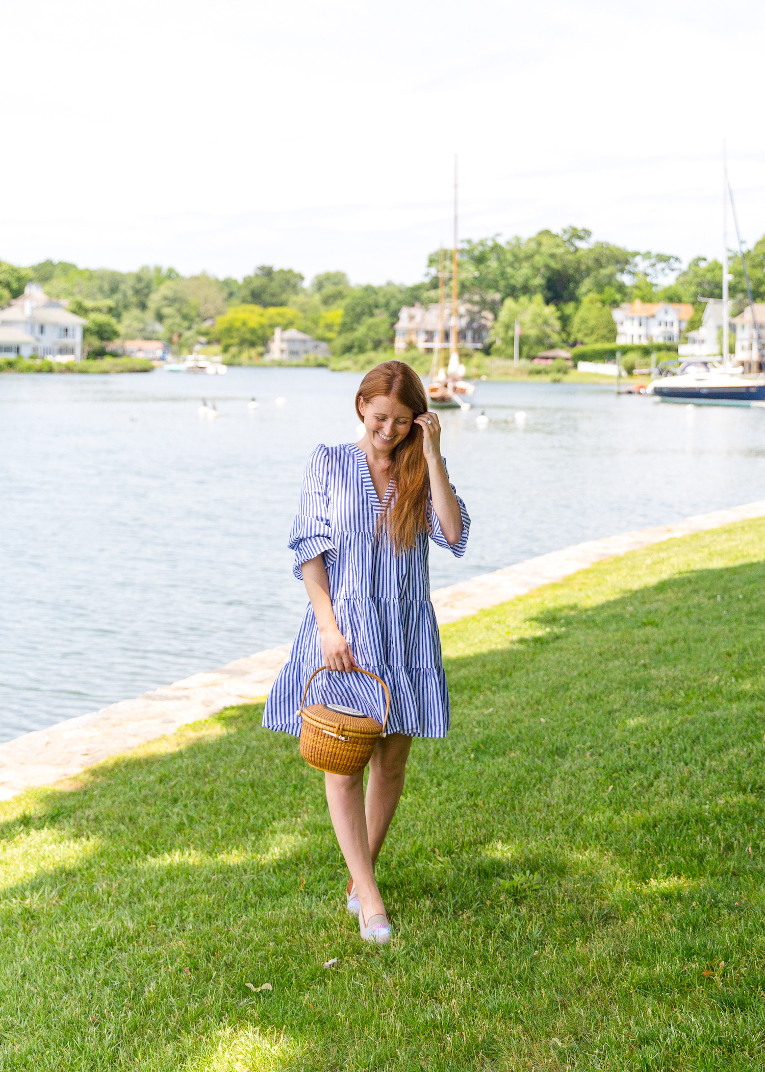 tuckernuck blue stripe kenzo tiered mini dress and design darling x stubbs & wootton sea shell slippers