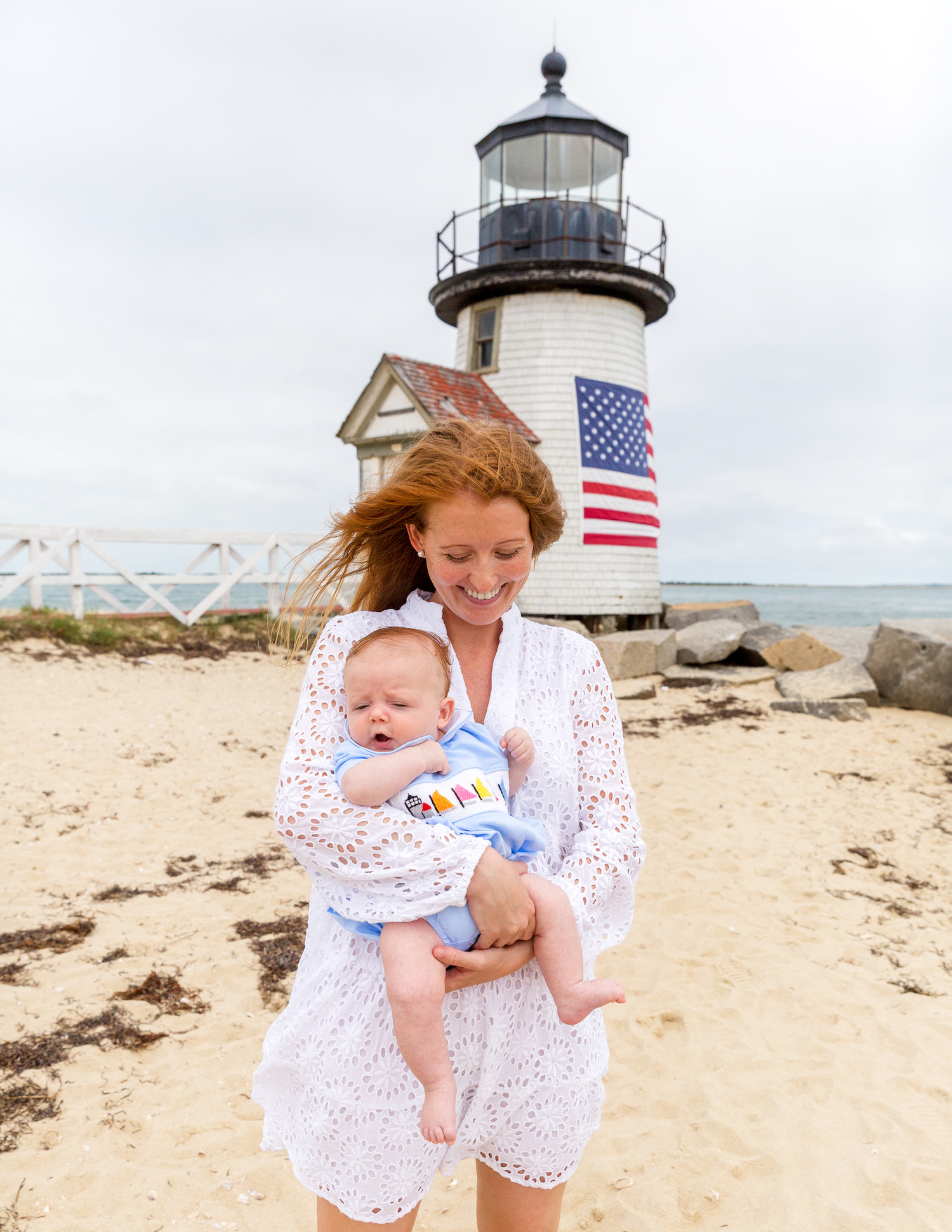 sail to sable charlotte white eyelet dress and ann + reeves rainbow fleet bubble at brant point