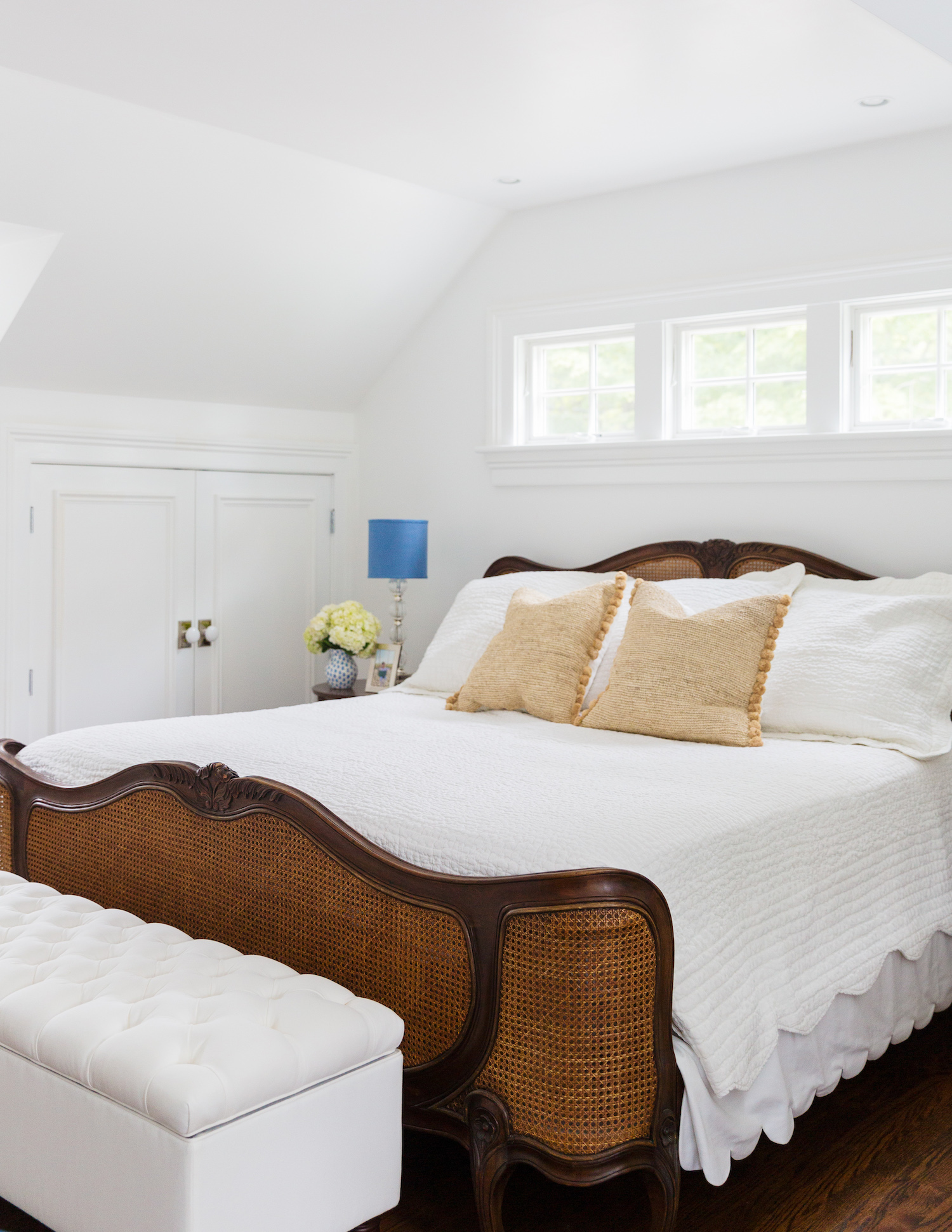 serena & lily baywood shams scalloped bedding on louis xv french cane bed