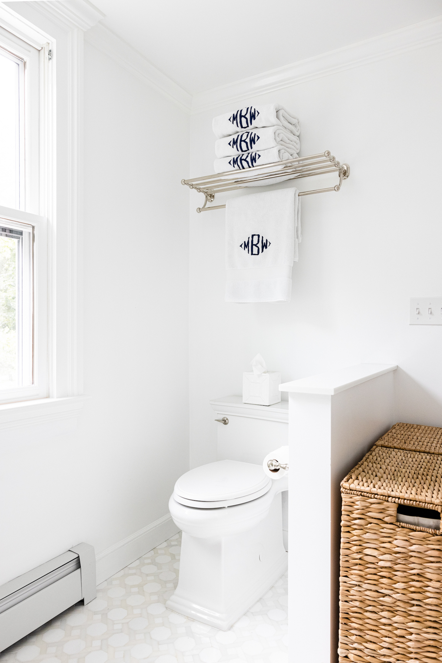 polished nickel train rack for bath towels