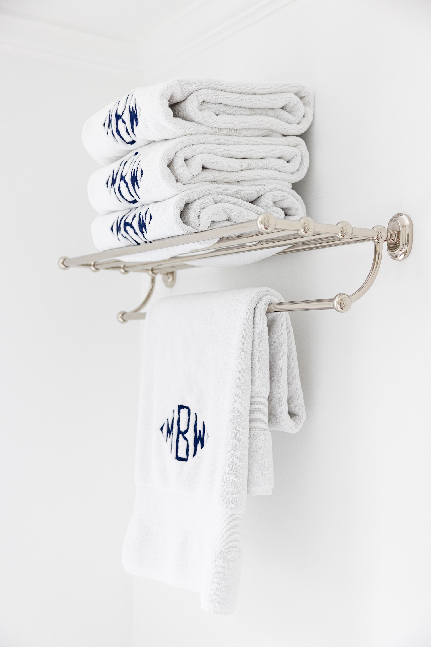riverbend home polished nickel train rack for bath towels above toilet