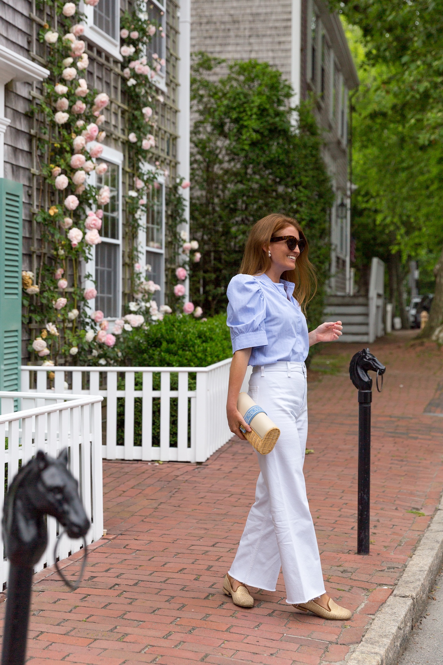 frame ruched puff sleeve shirt and pistola penny high rise wide leg crop jeans