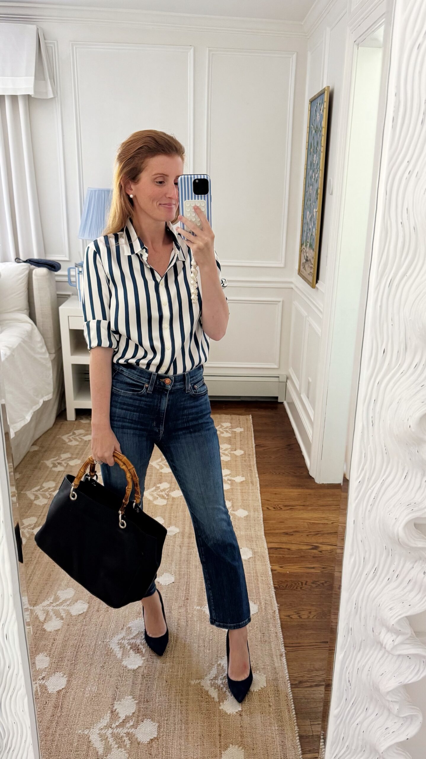 Ravella Monaco Silk Blouse Navy Stripe