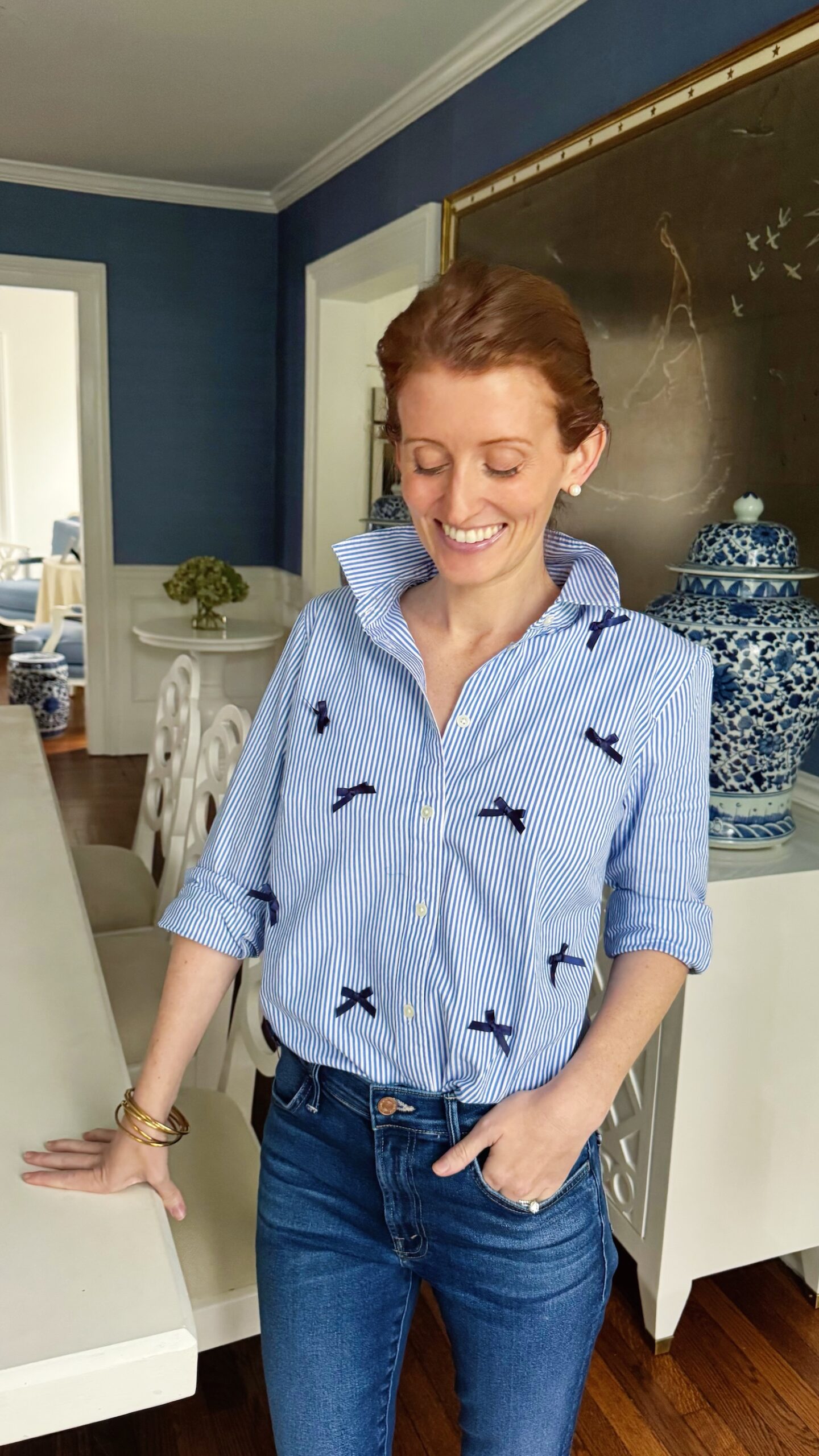 j.crew factory striped bow button-up shirt