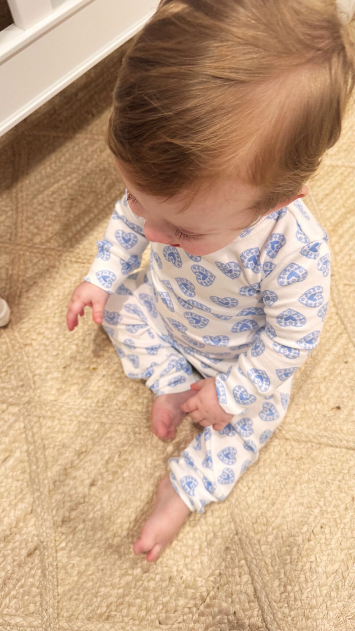 hill house baby sully pj set blue doily heart