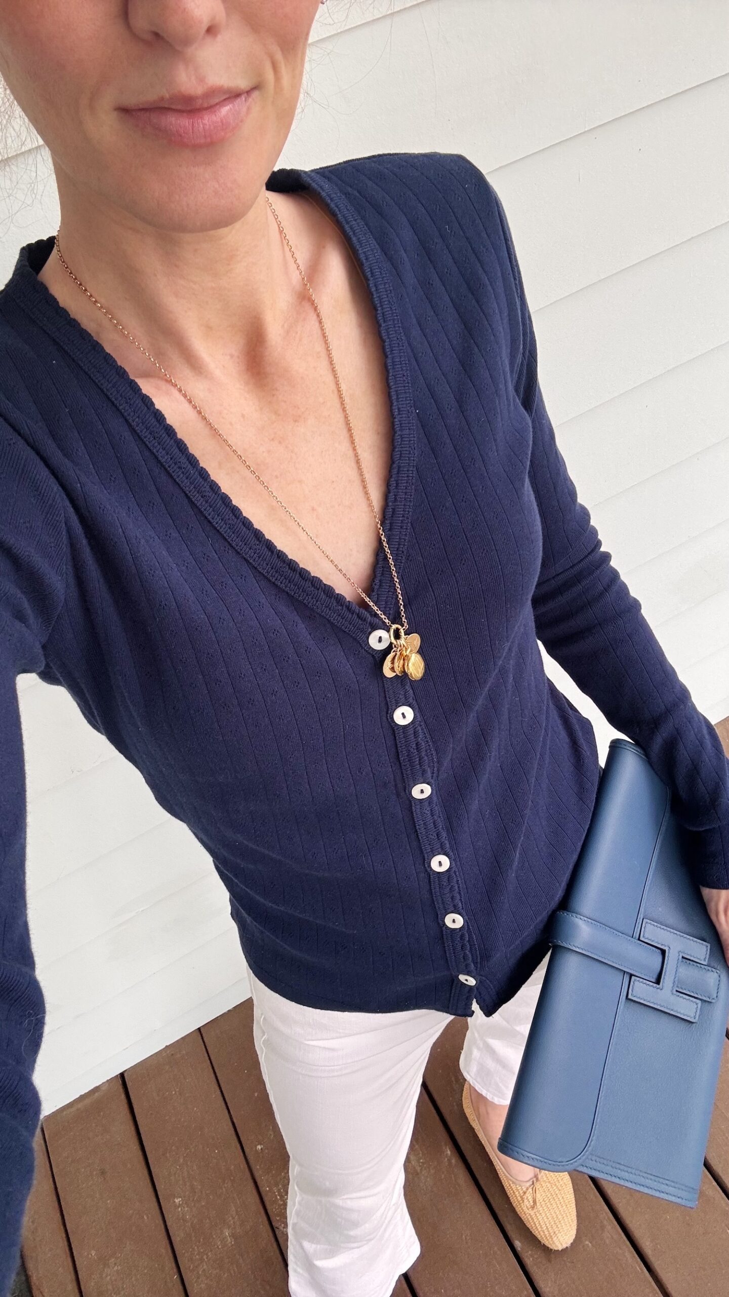 marea pointelle cardigan navy