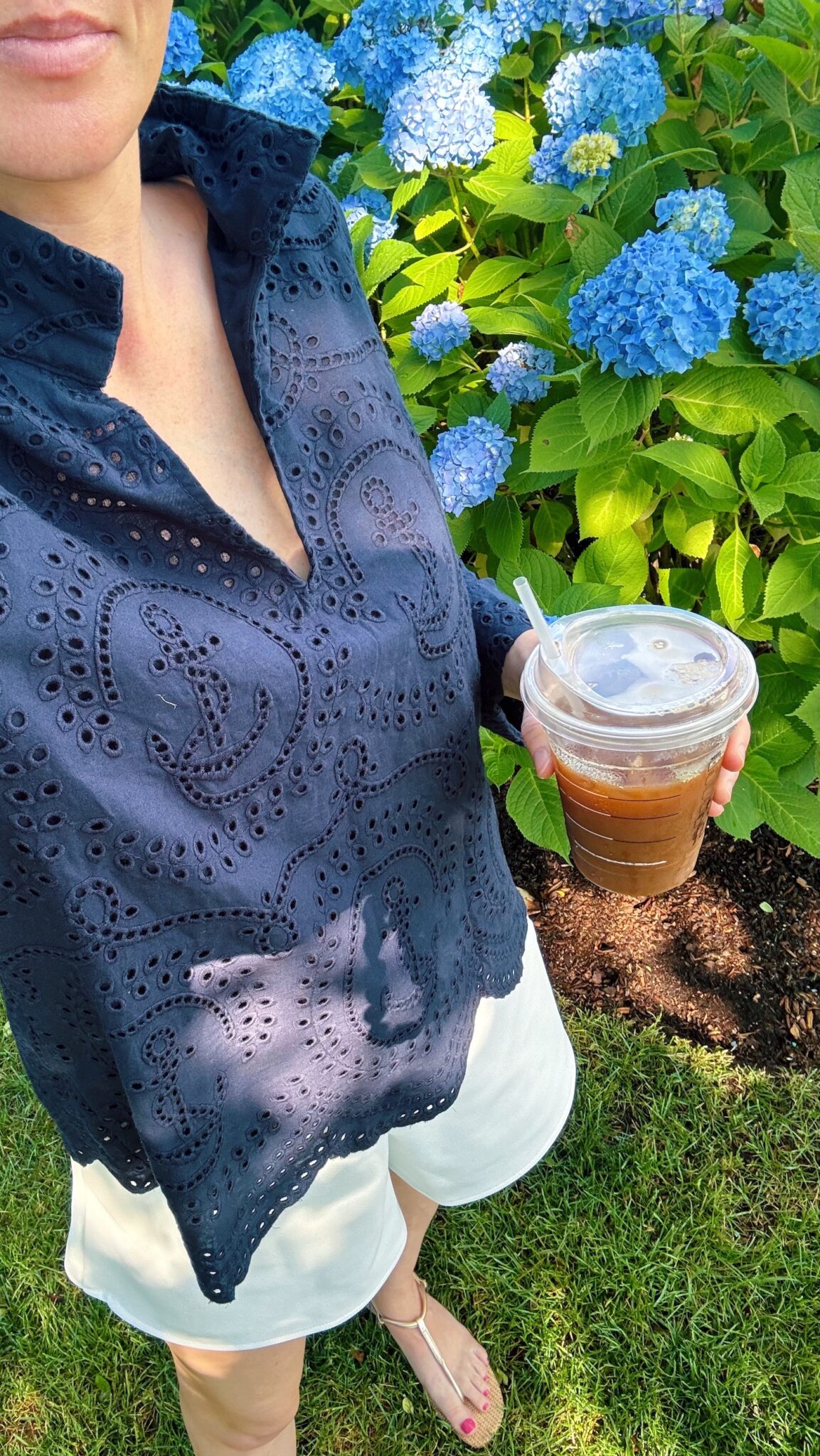 TUCKERNUCK Navy Nautical Eyelet Margot Stand Collar Blouse