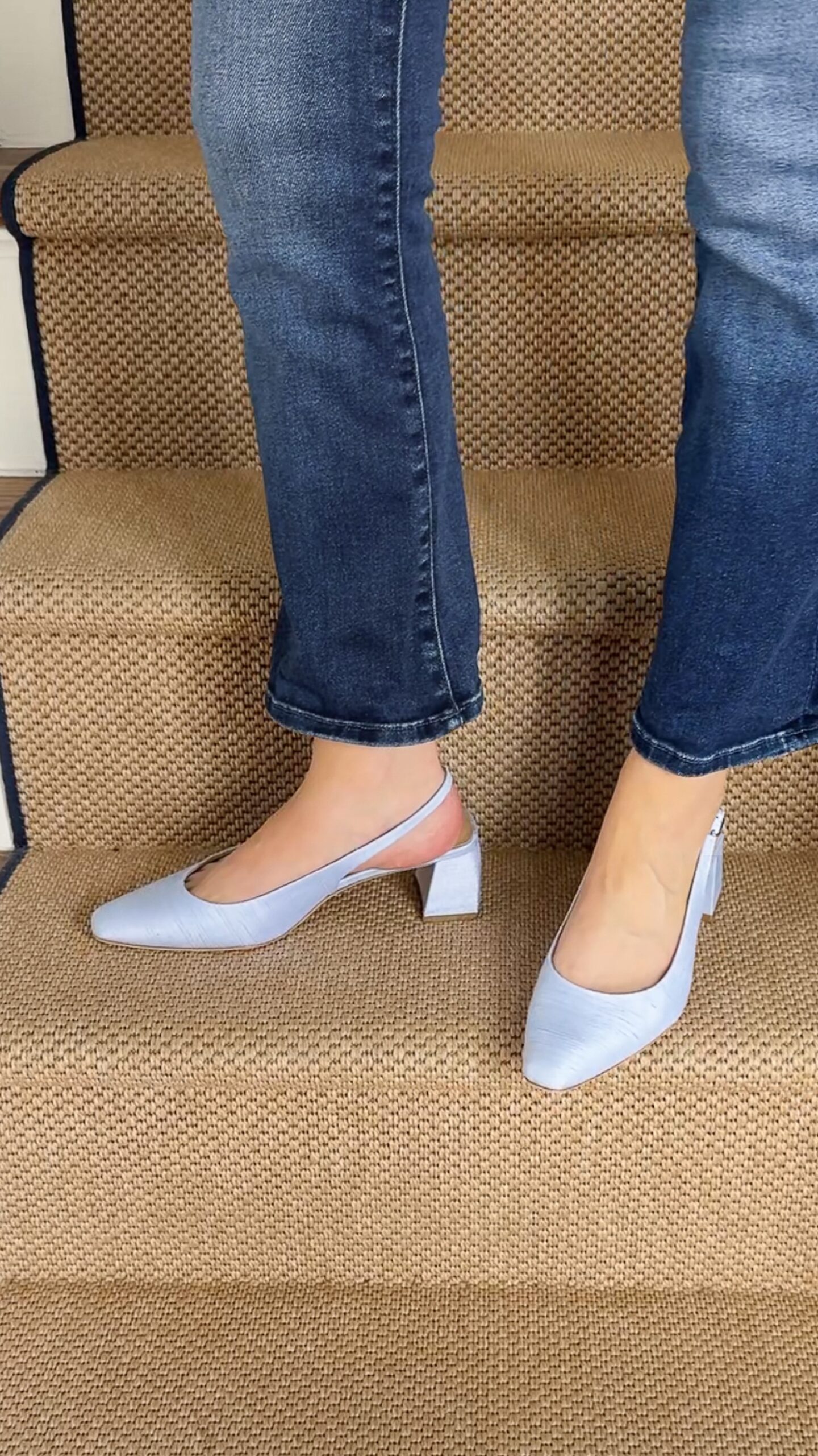 badgley mischka oaklee block heel slingback pumps in blue silk