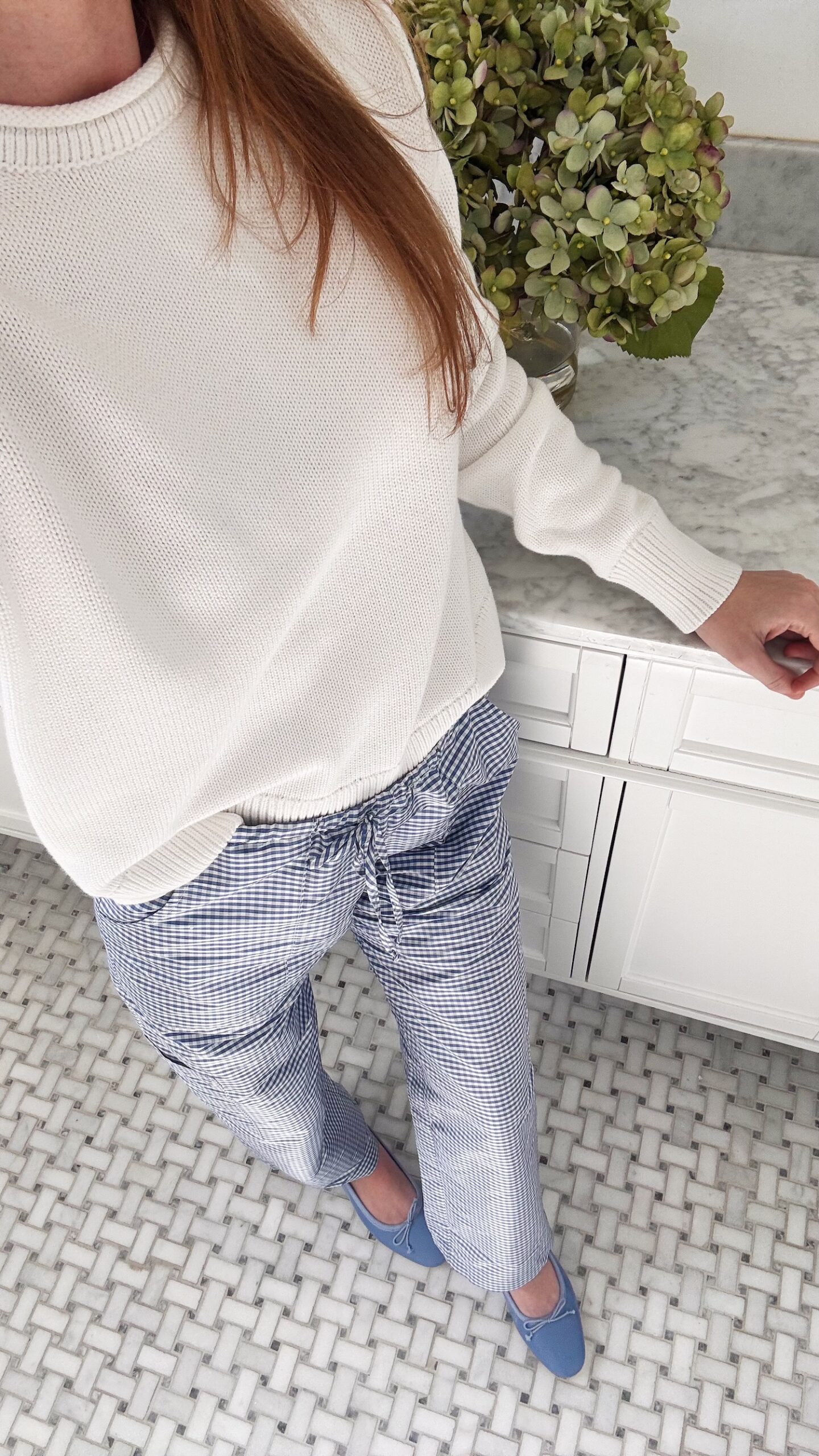 donni cornflower gingham taffeta drawstring pants