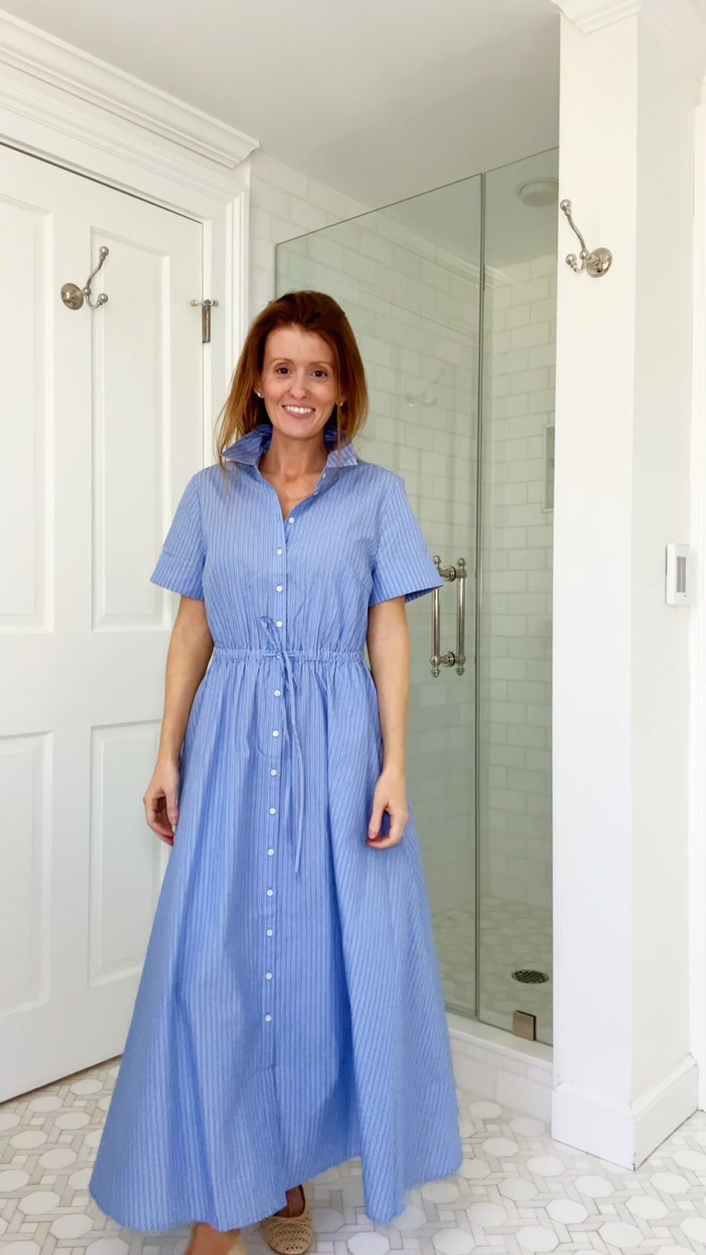 j.crew cerise shirt-dress in striped cotton poplin